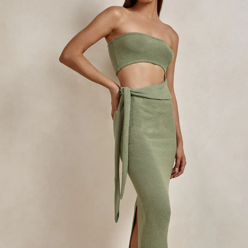 Women's Sexy Cutout Open Back Strapless Tie Knit Dress