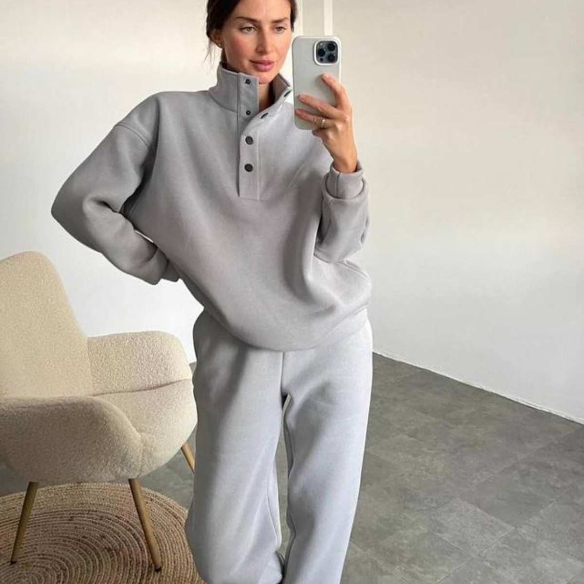 Women's Button Stand Collar Two-Piece Pants Set