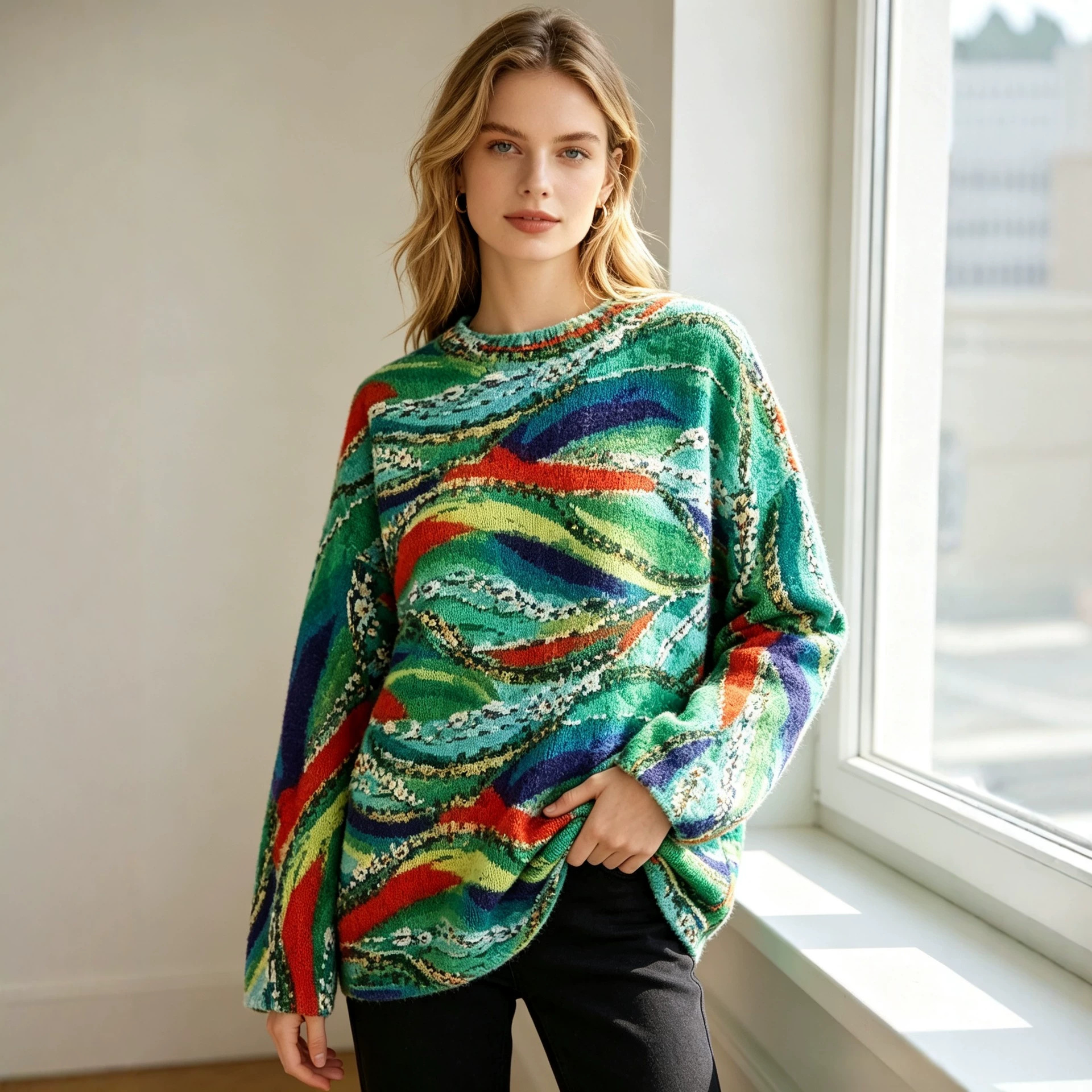 3D Christmas Print Crewneck Knit Sweater