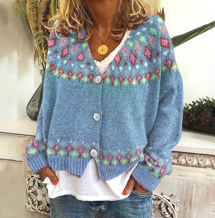 Abstract Print Open-Front Cardigan Sweater