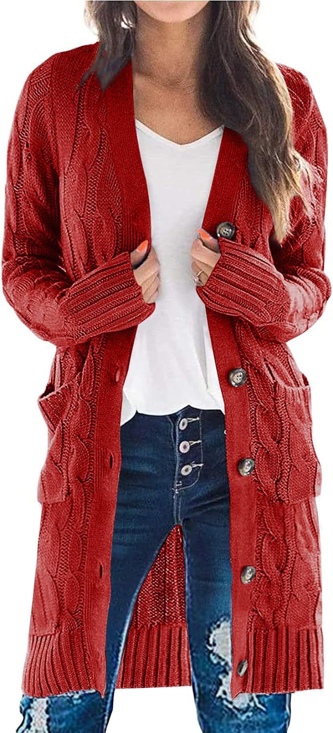Solid Cable-Knit Long Cardigan with Pockets