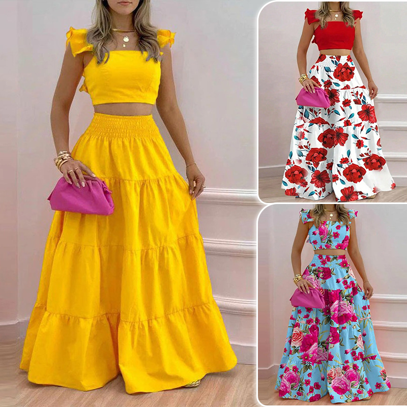 Women's Casual Solid Color Spliced Cami Dress Two-Piece Set