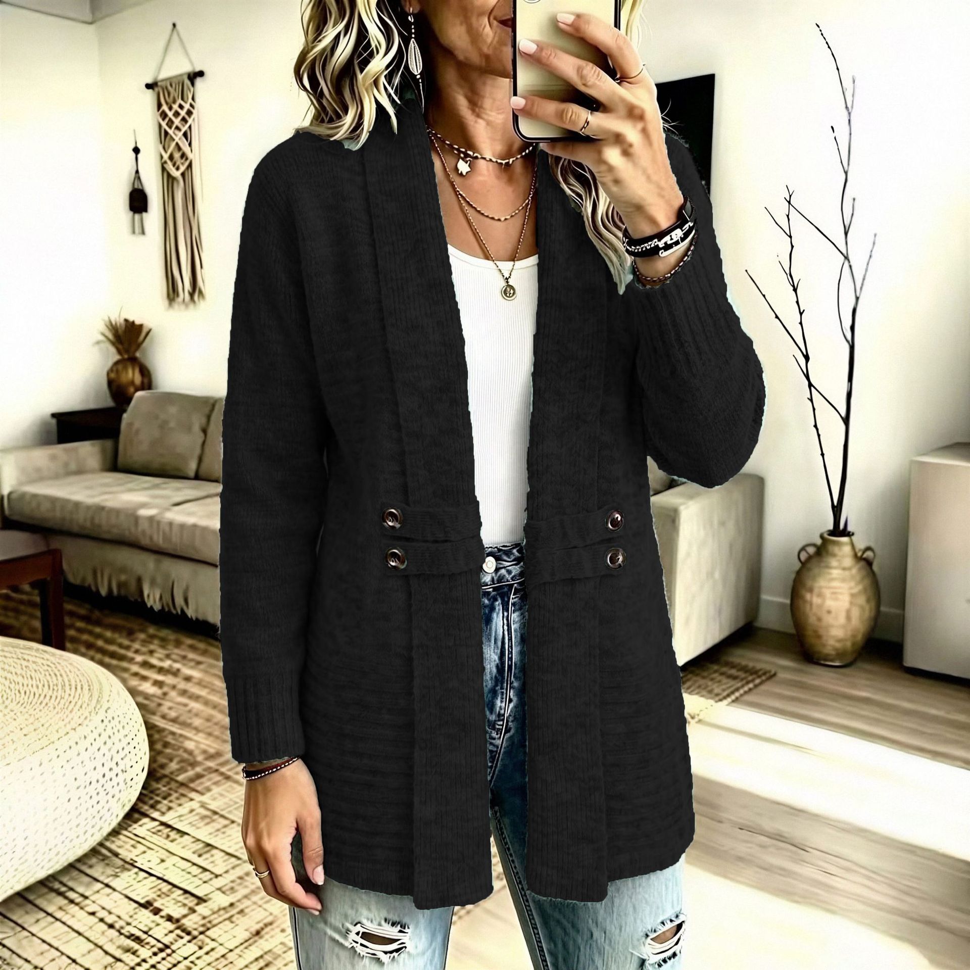 Women's Lazy Style Open Front Cardigan Sweater
