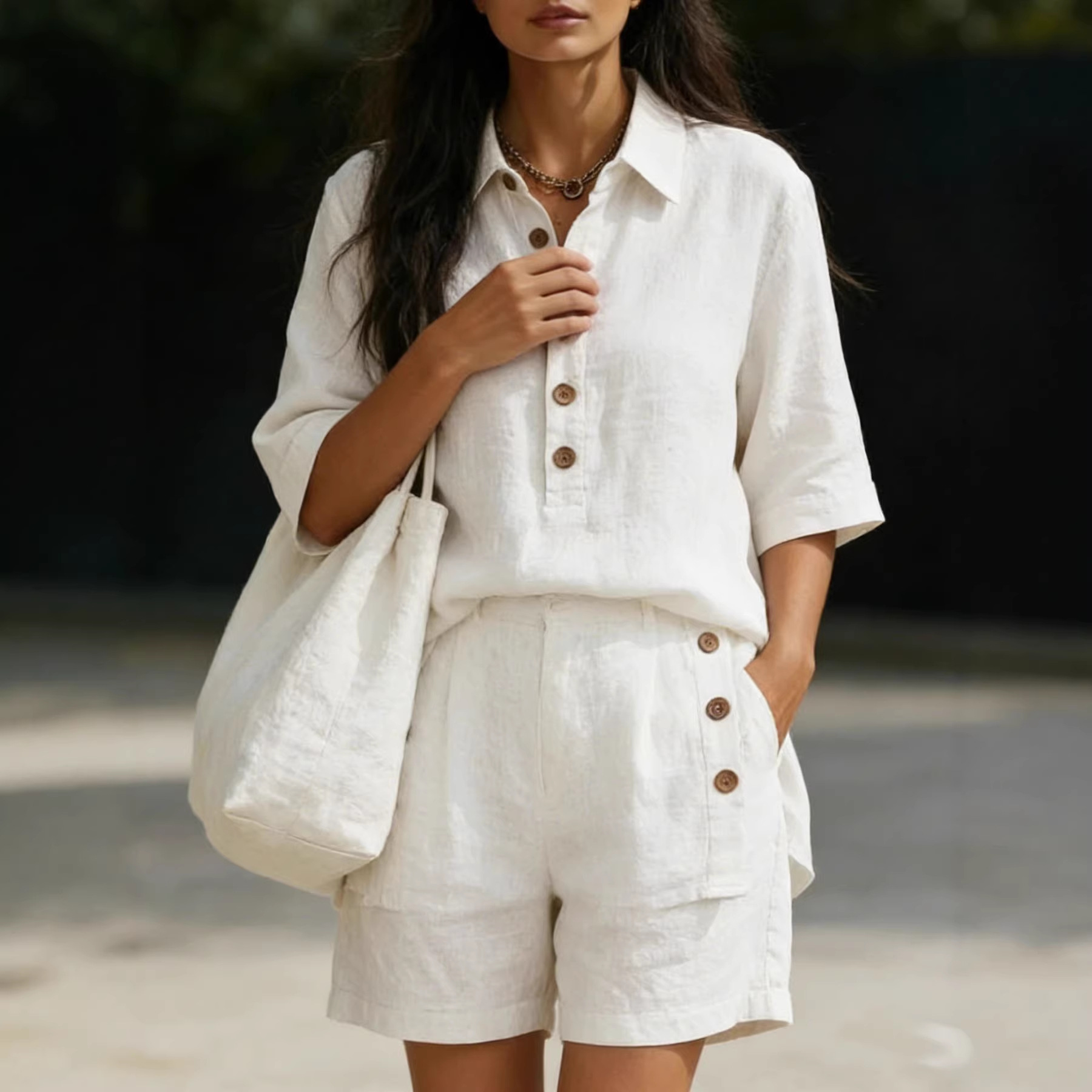 Women's Short Sleeve Shirt and Loose Pants Two-Piece Set