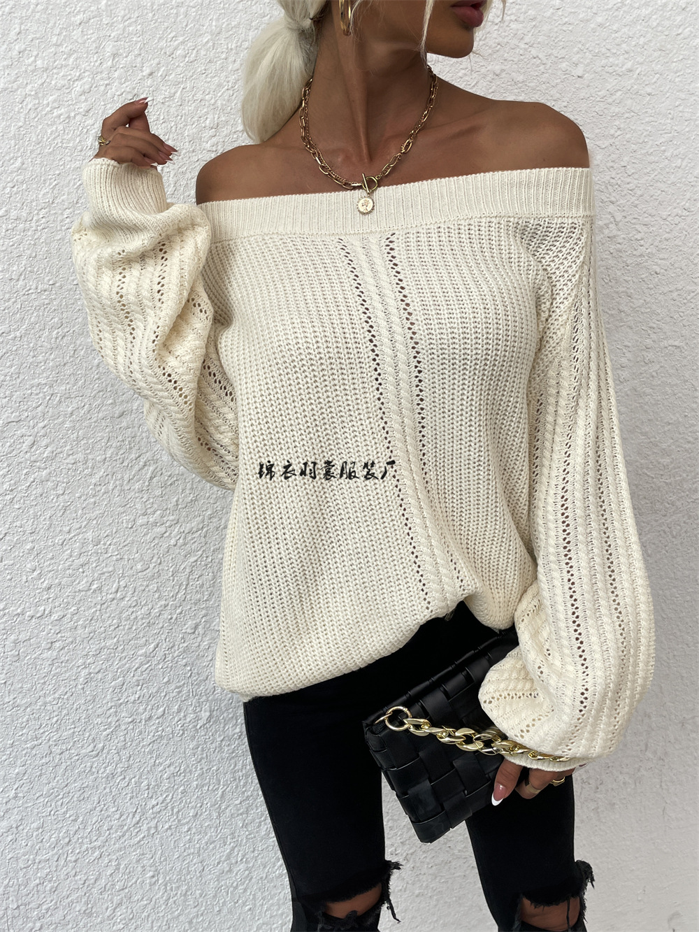 One-Shoulder Cutout Knit Sweater Plus Size Pullover