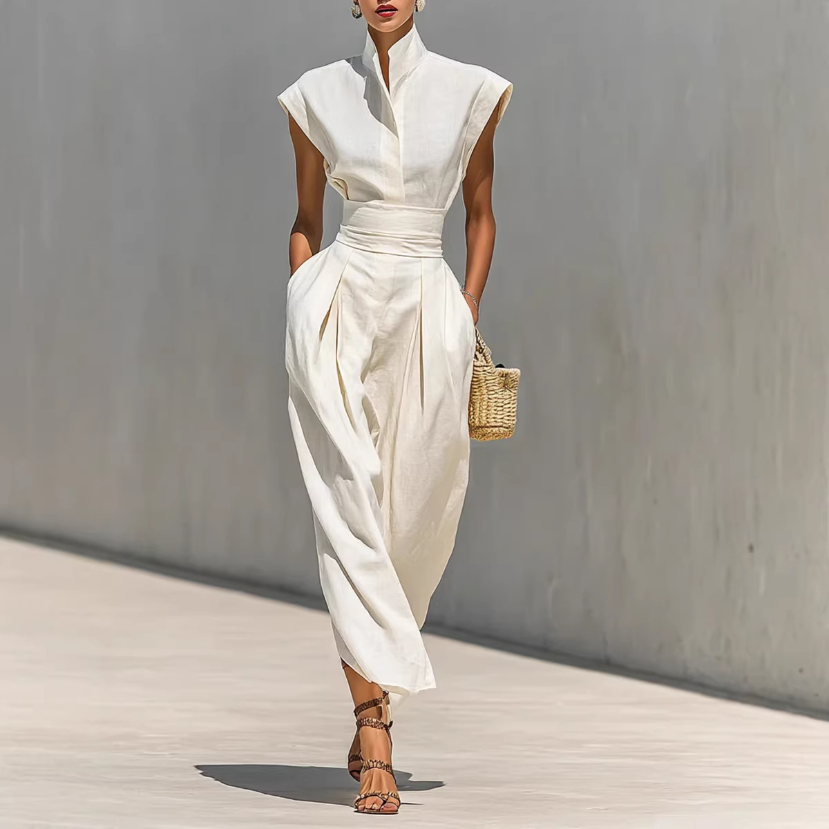 High-Waist Midi Skirt & High-Neck Loose Top Commuter Dress Set