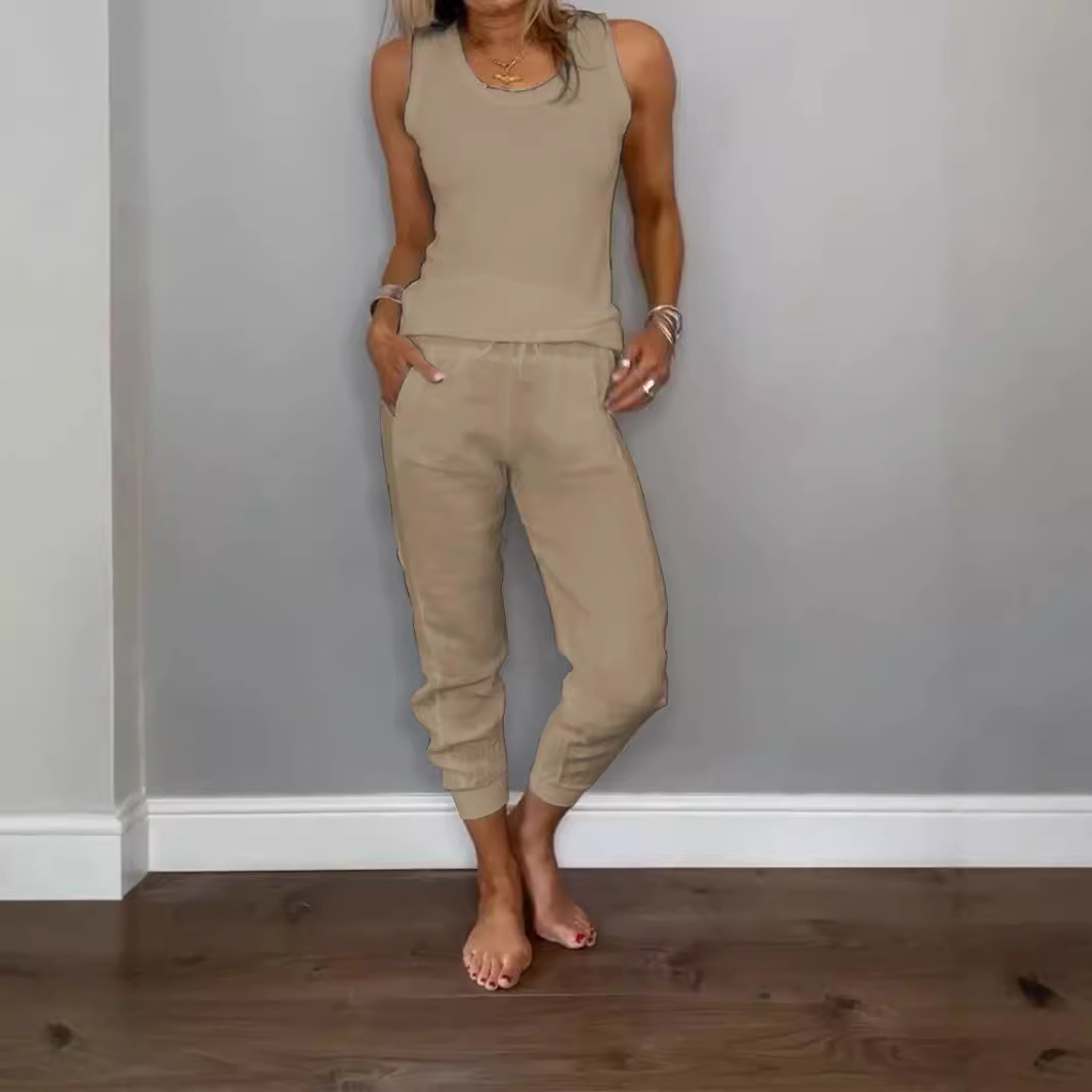 Cotton-Linen Tank Top and Drawstring Pants Set