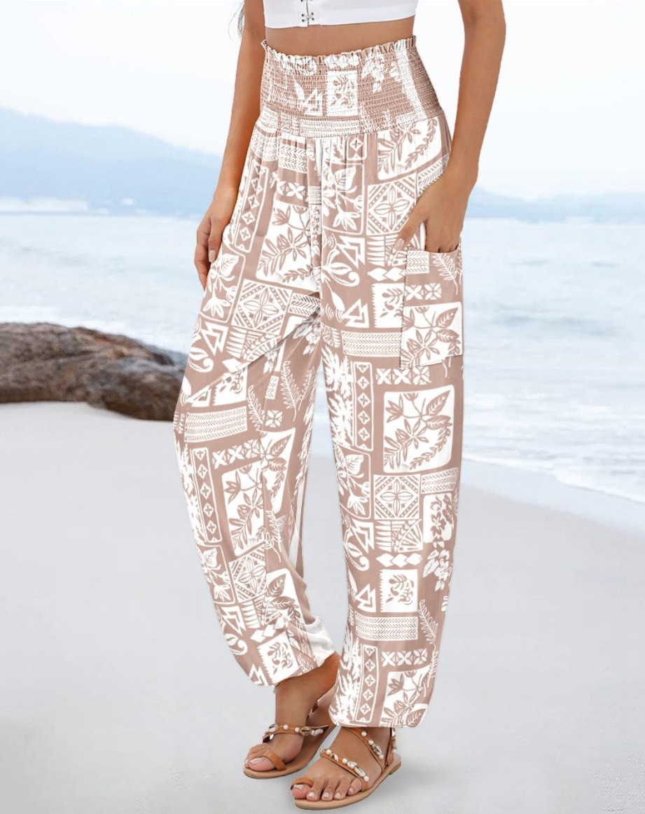 Women's High-Waist Printed Wide-Leg Pants