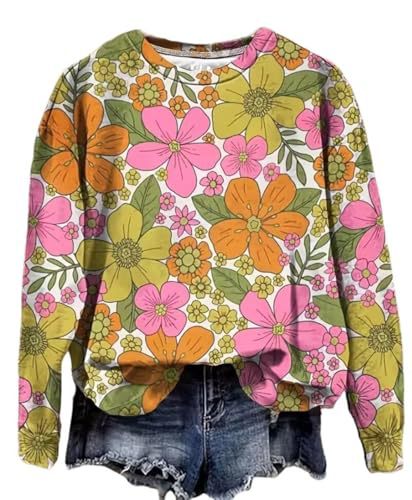 Women's Floral Animal Pumpkin Print Crewneck Sweatshirt