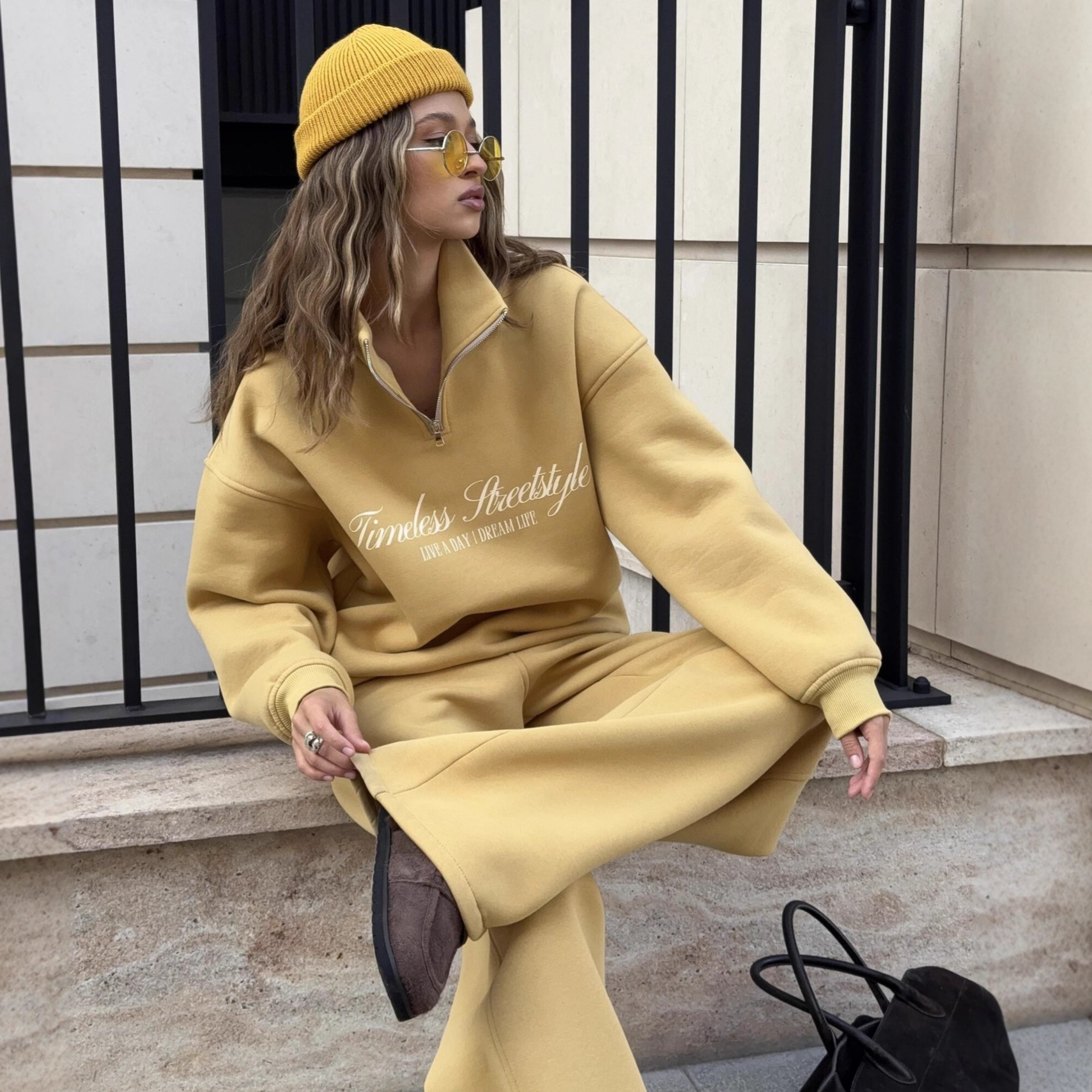 Letter Print Long Sleeve Hoodie and Pants Casual Two-Piece Set Oversize Pullover Sweatsuit