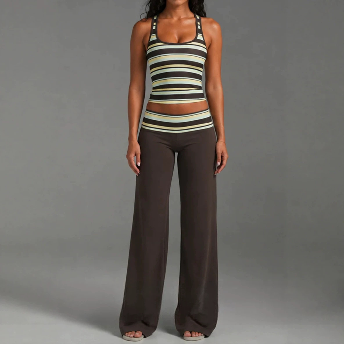Women's Sleeveless U-Neck Striped Top and Pants Set