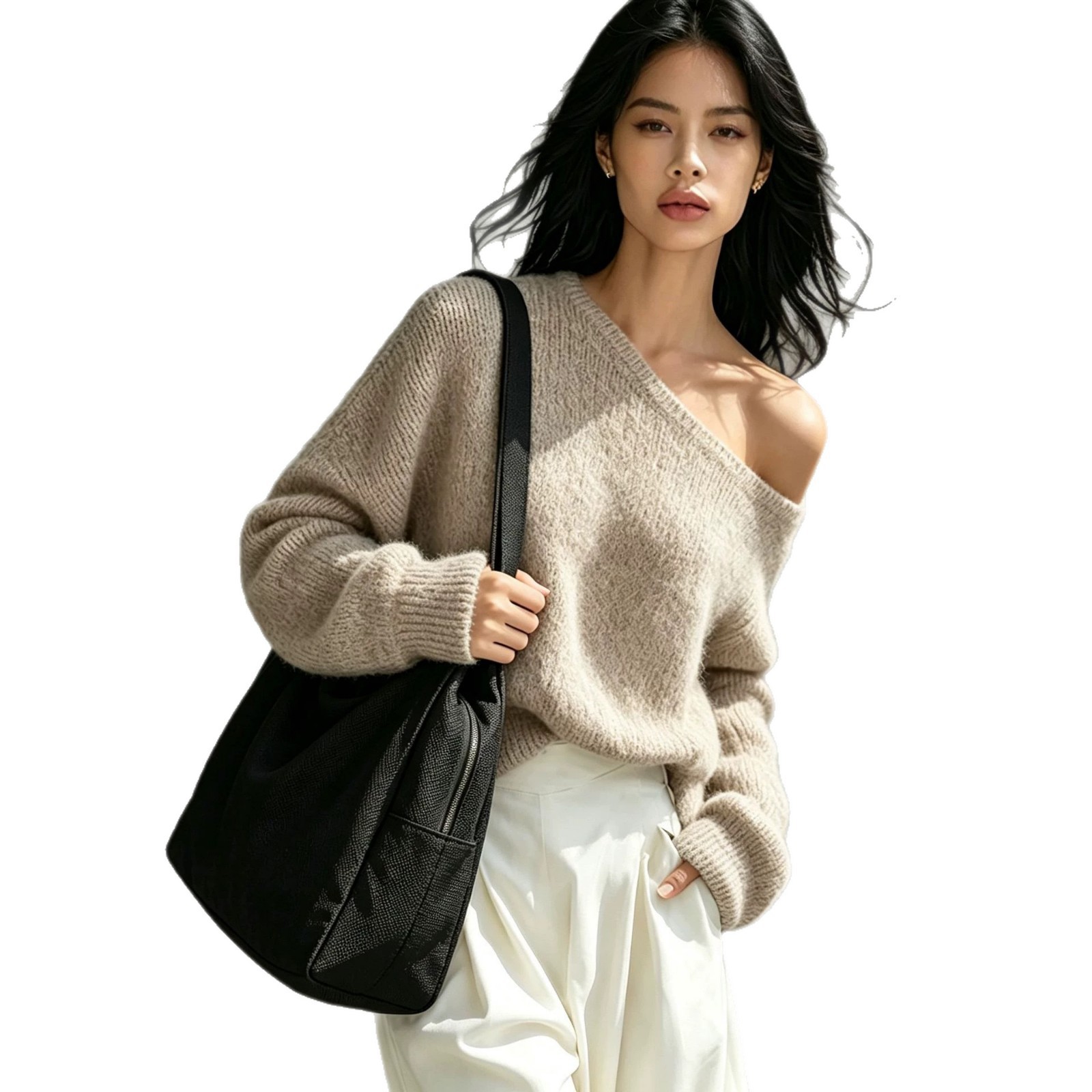 Women's Off-Shoulder Lazy Knit Top Fall Winter Pullover