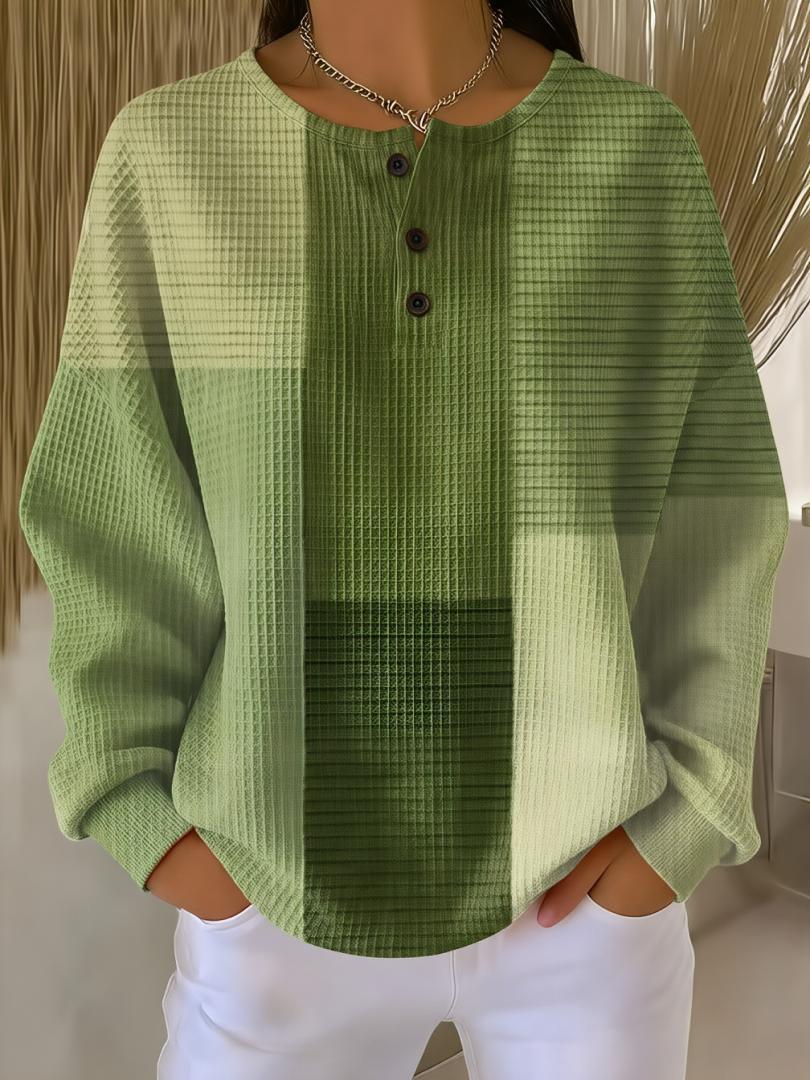 Women's 3D Print Waffle Knit Long Sleeve Polo Shirt