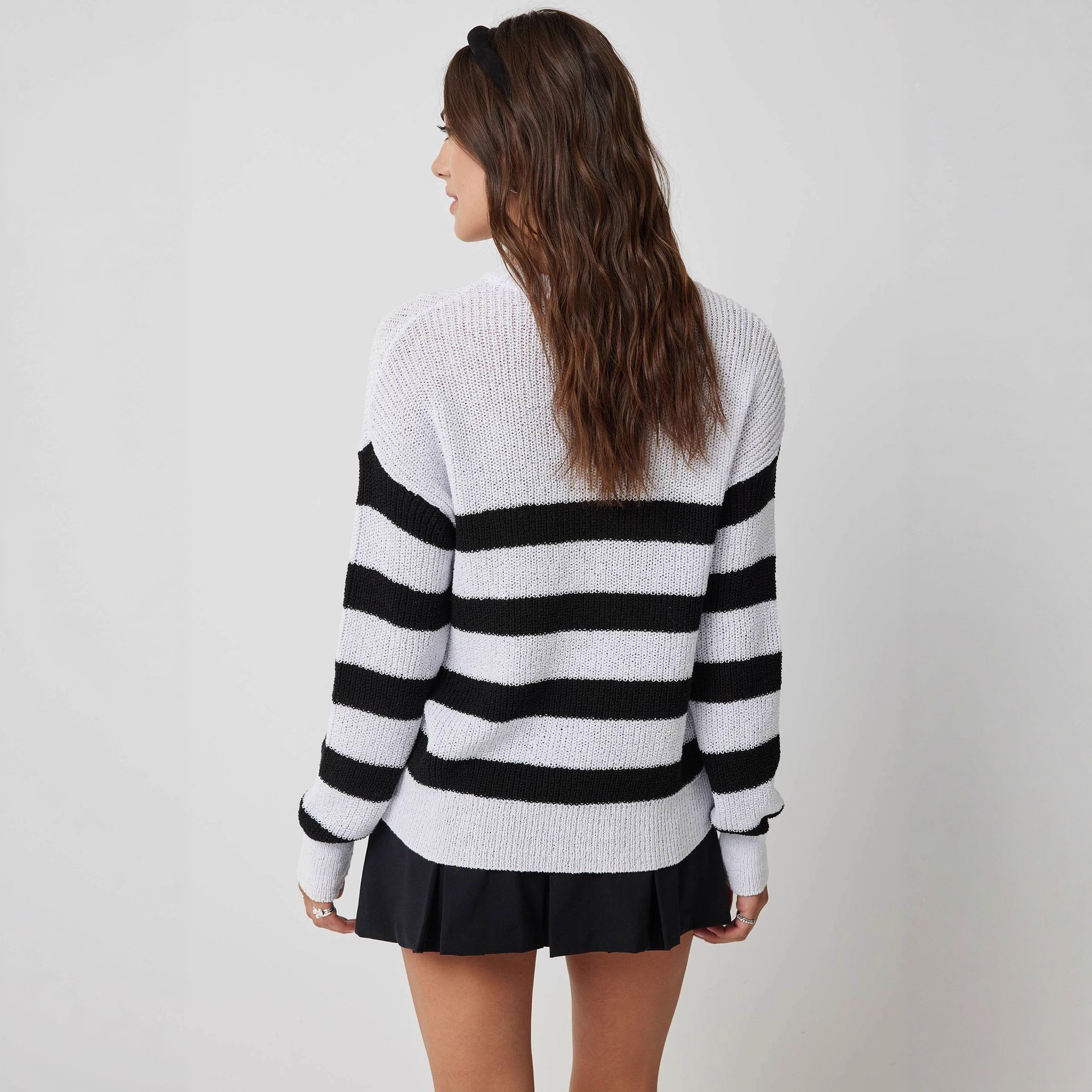 Women's Striped Crewneck Drop-Shoulder Oversized Lightweight Pullover