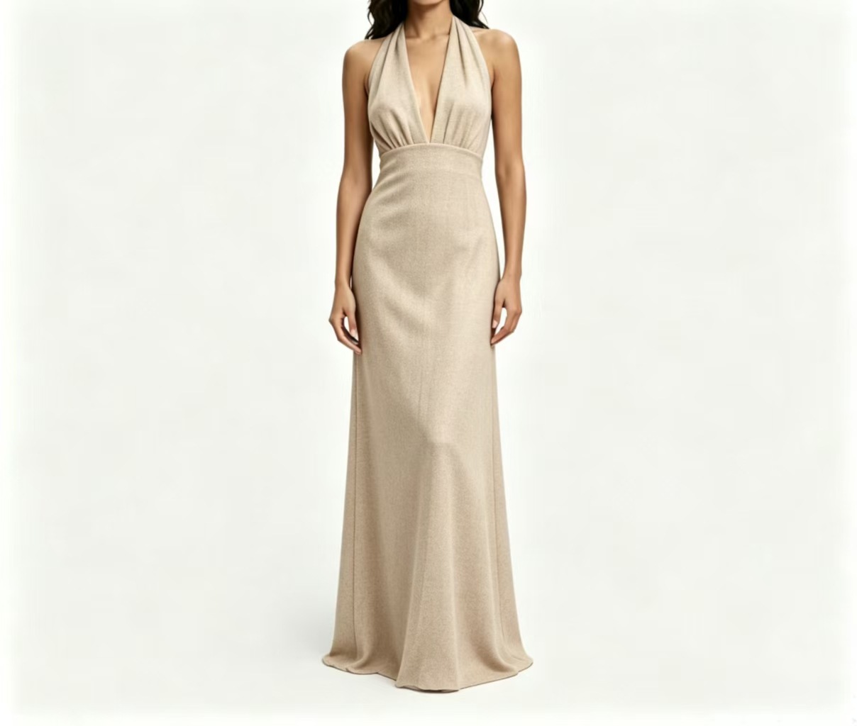 Elegant Solid V-Neck Halter Bodycon Maxi Dress