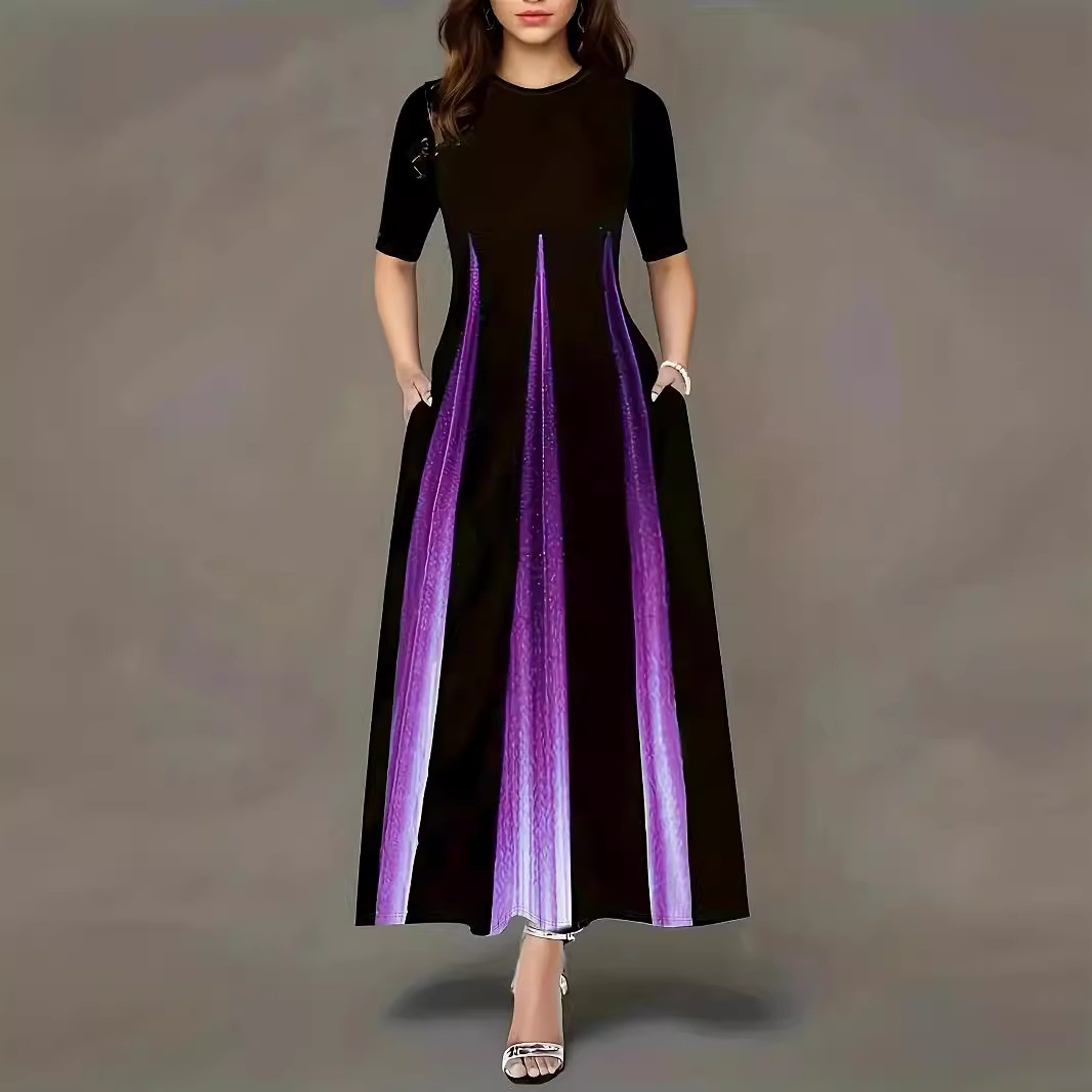 Women's Gradient Print A-Line Midi Dress Round Neck Short Sleeve
