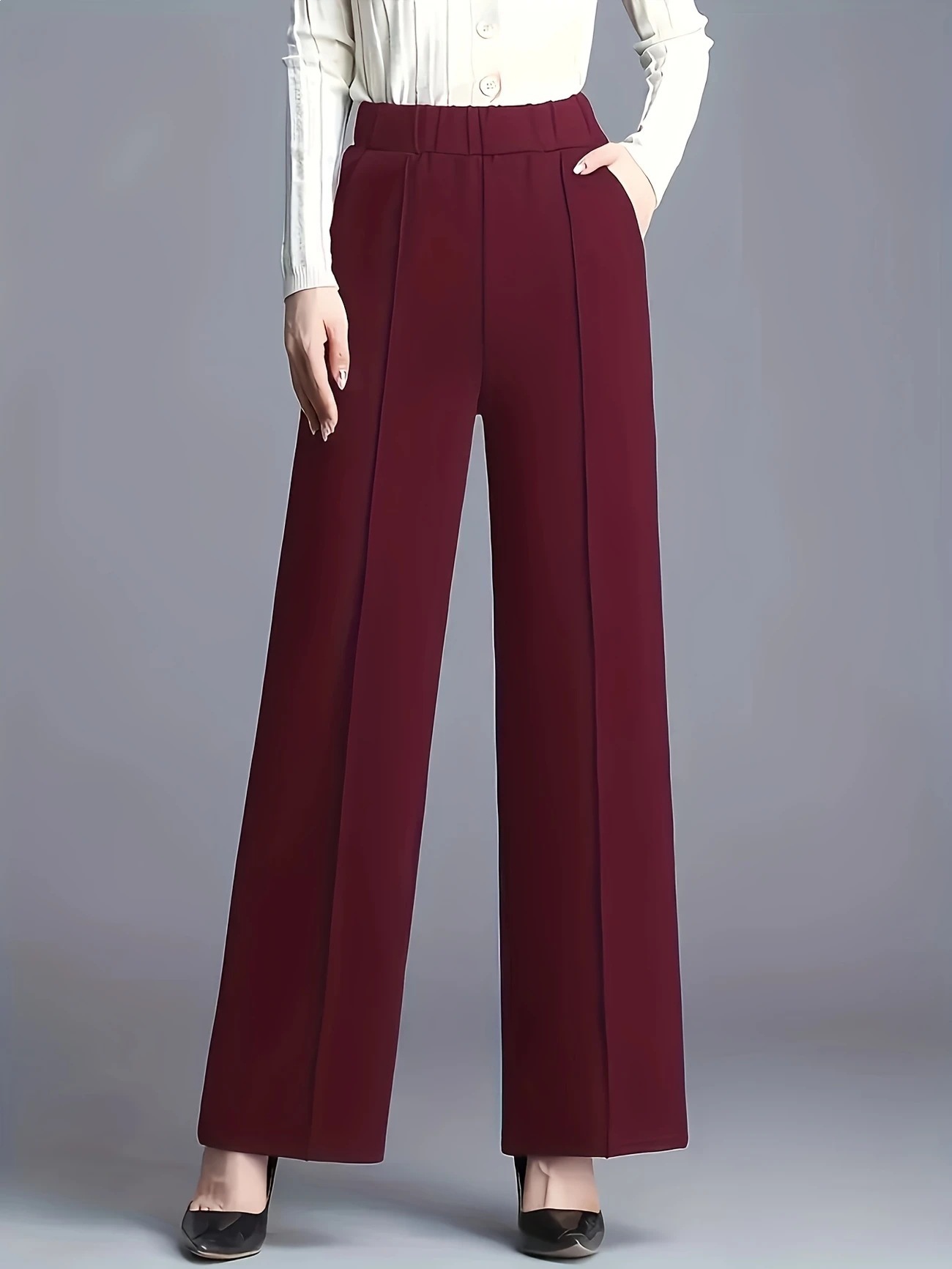 Women's High-Waist Wide-Leg Pants Solid Color Loose Slimming Casual