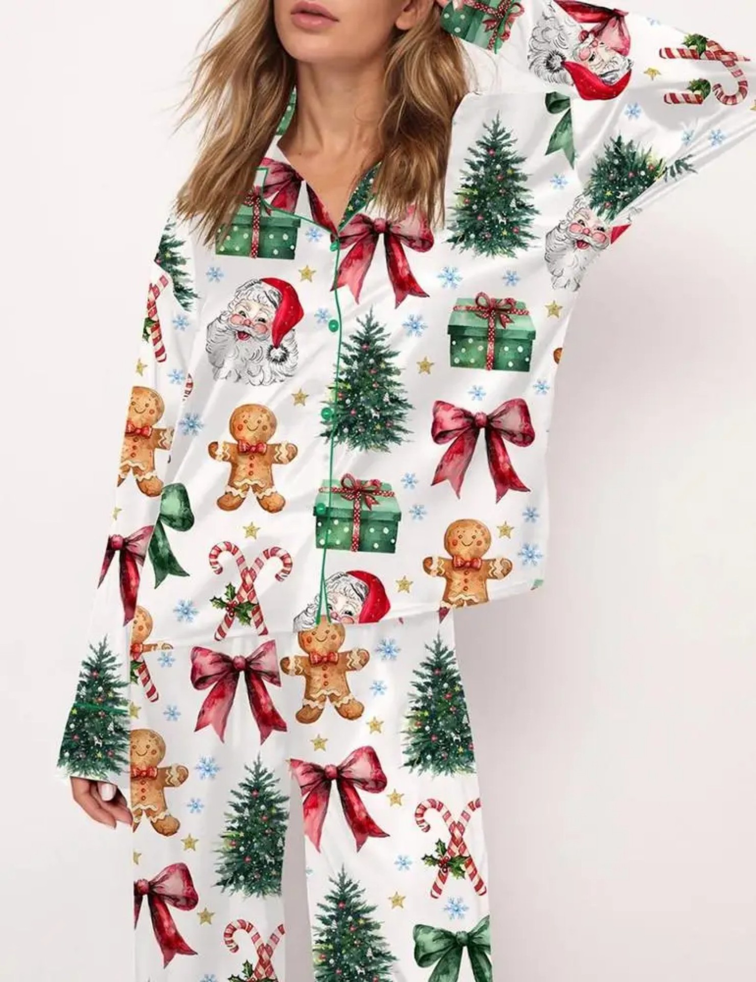 Women's Cuban Collar Long Sleeve Printed Top Set Casual Loungewear