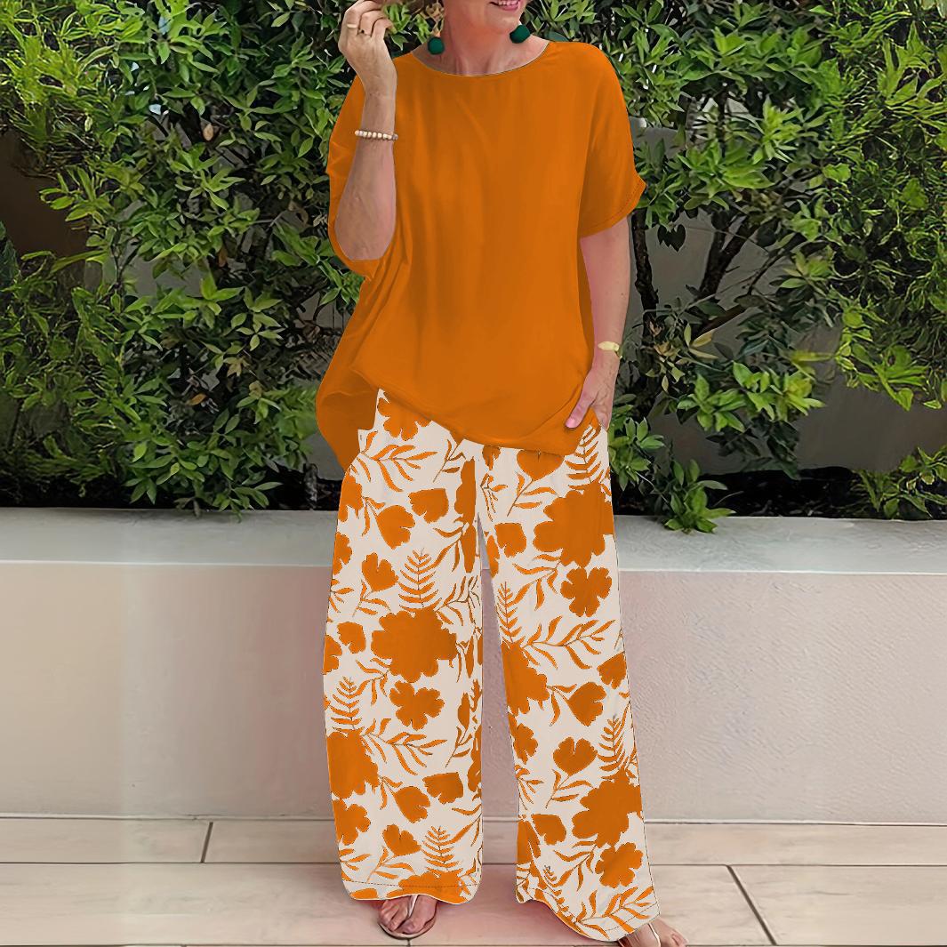 Women's Summer Loose Print Pants Casual Two-Piece Set