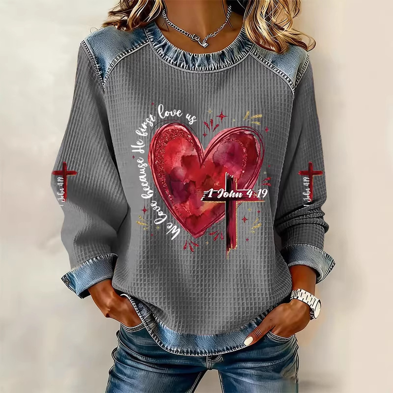 Women's Heart Cross Letter Print Crewneck Sweatshirt