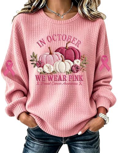 Ribbon Letter Print Crewneck Long Sleeve Waffle Sweatshirt for Women