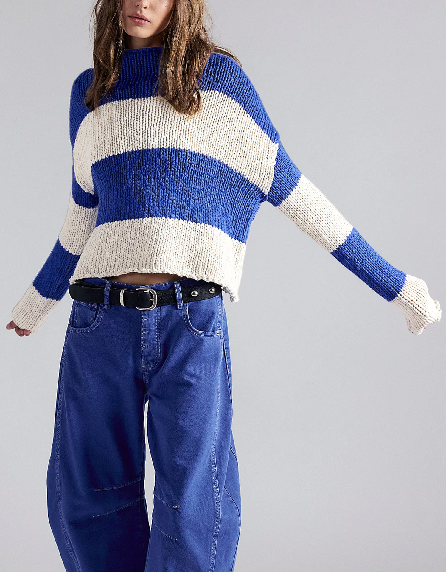 Women's Striped Color-Block Crewneck Knit Sweater