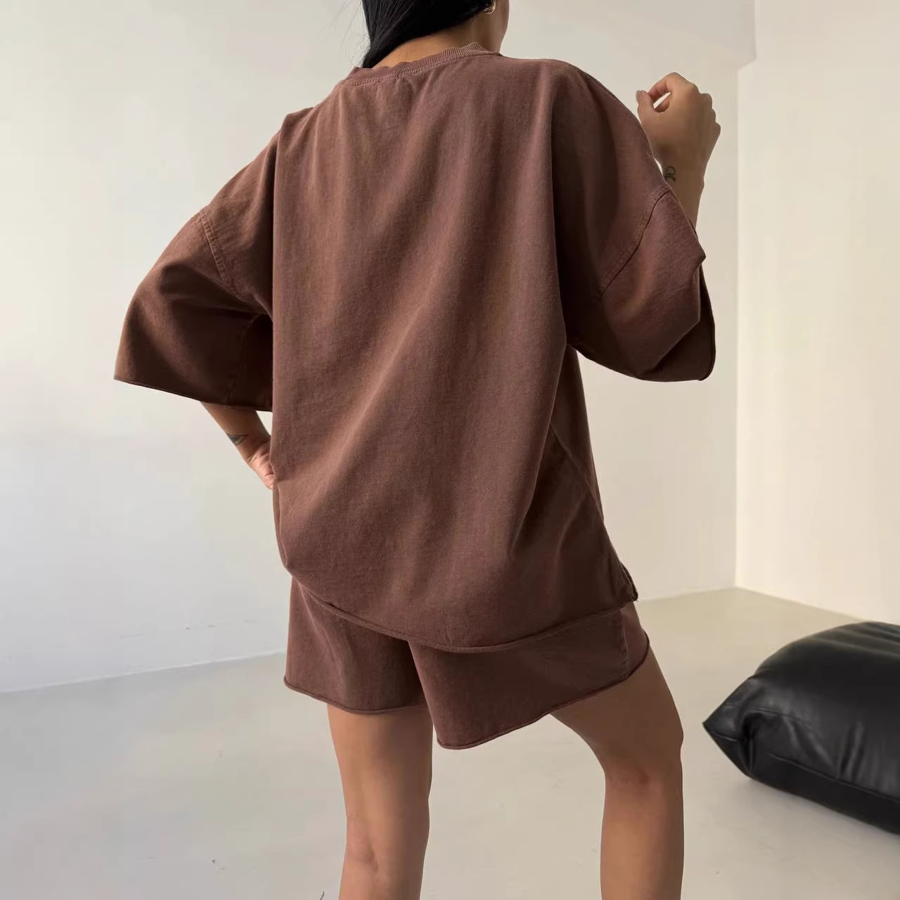 Women's Solid Color Loose Casual Sweatshirt Two-Piece Set