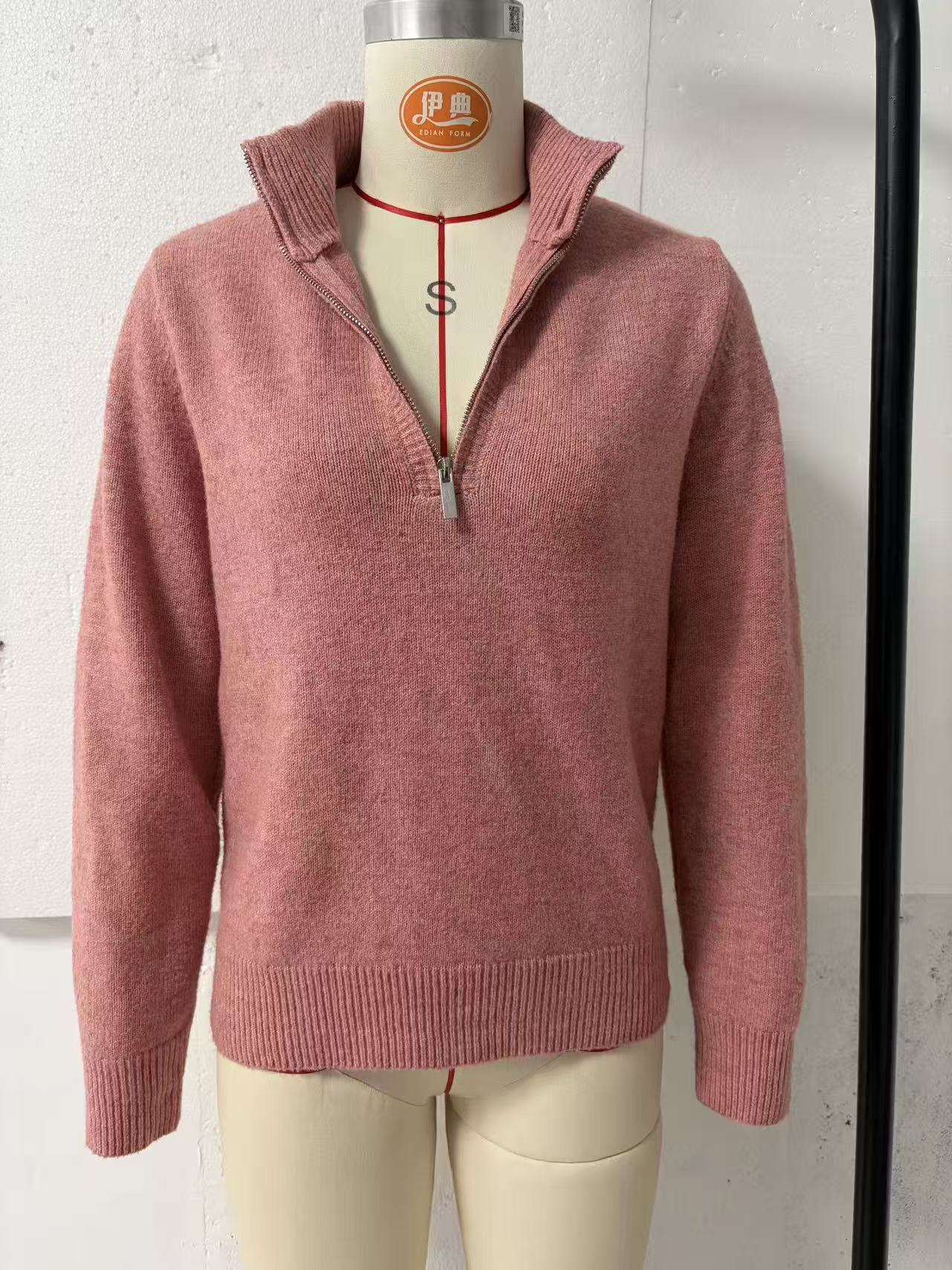 Slim-Fit Half-Zip Knit Sweater Solid Color Long Sleeve