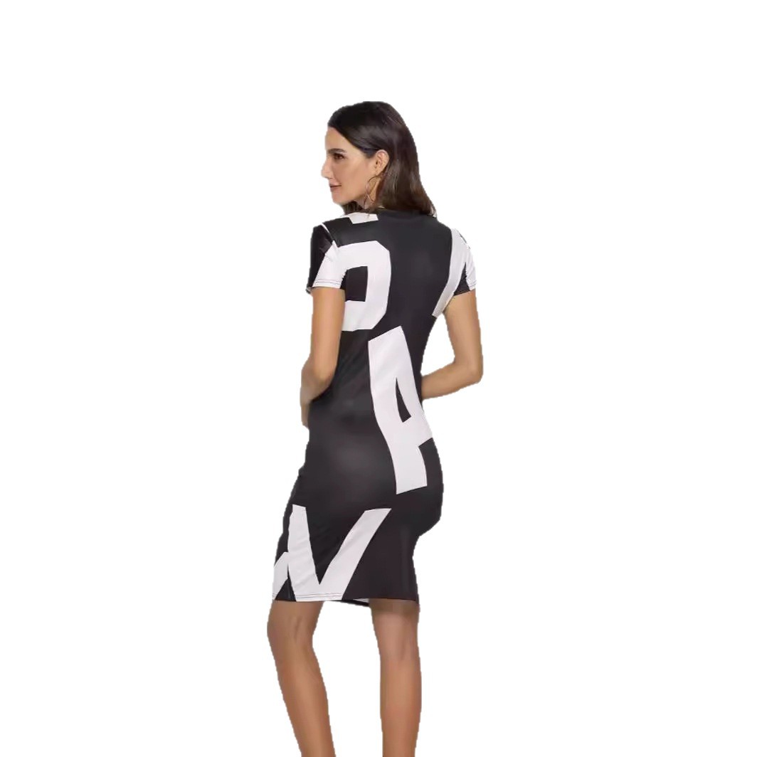 Women's Bodycon Mini Dress with Letter Digital Print Short Sleeve
