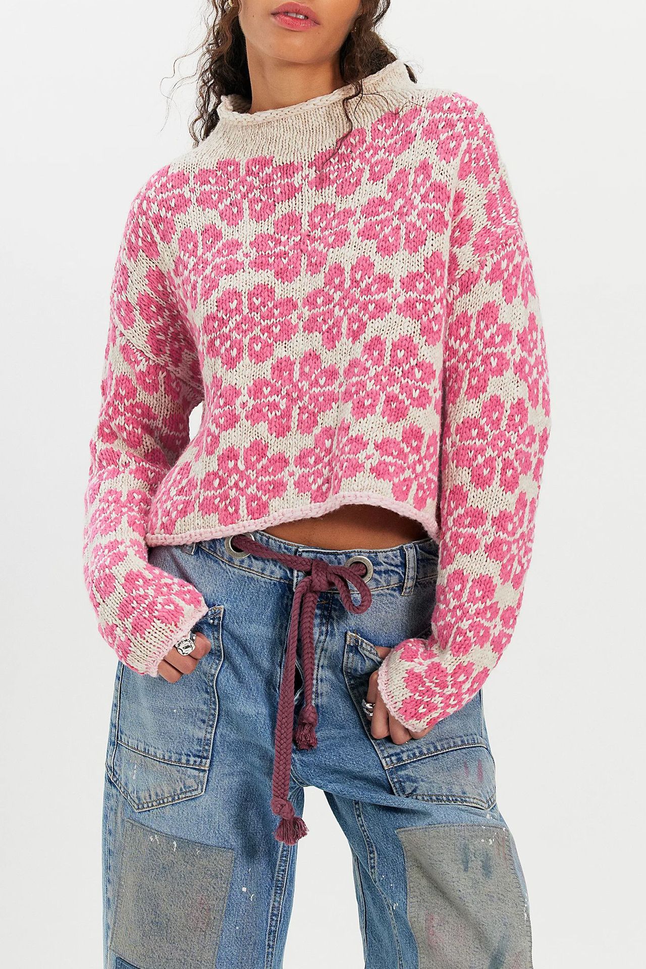 Loose Knit Jacquard Crewneck Sweater