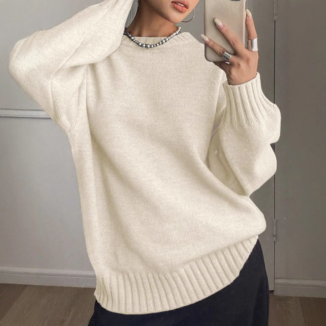 Women's Long Sleeve Crewneck Knit Sweater Solid Color Pullover