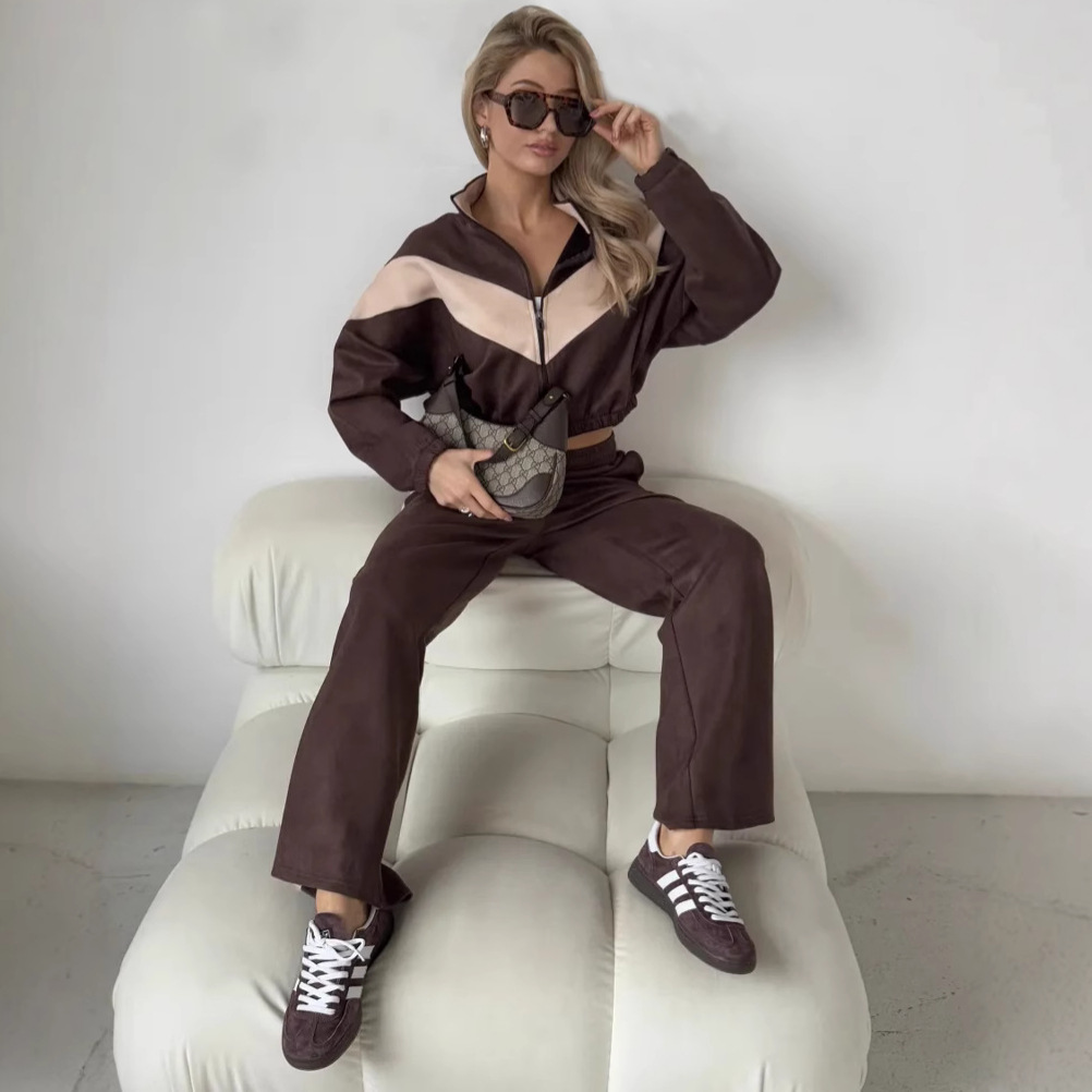 Women's Colorblock Zip Cardigan and Pants Set