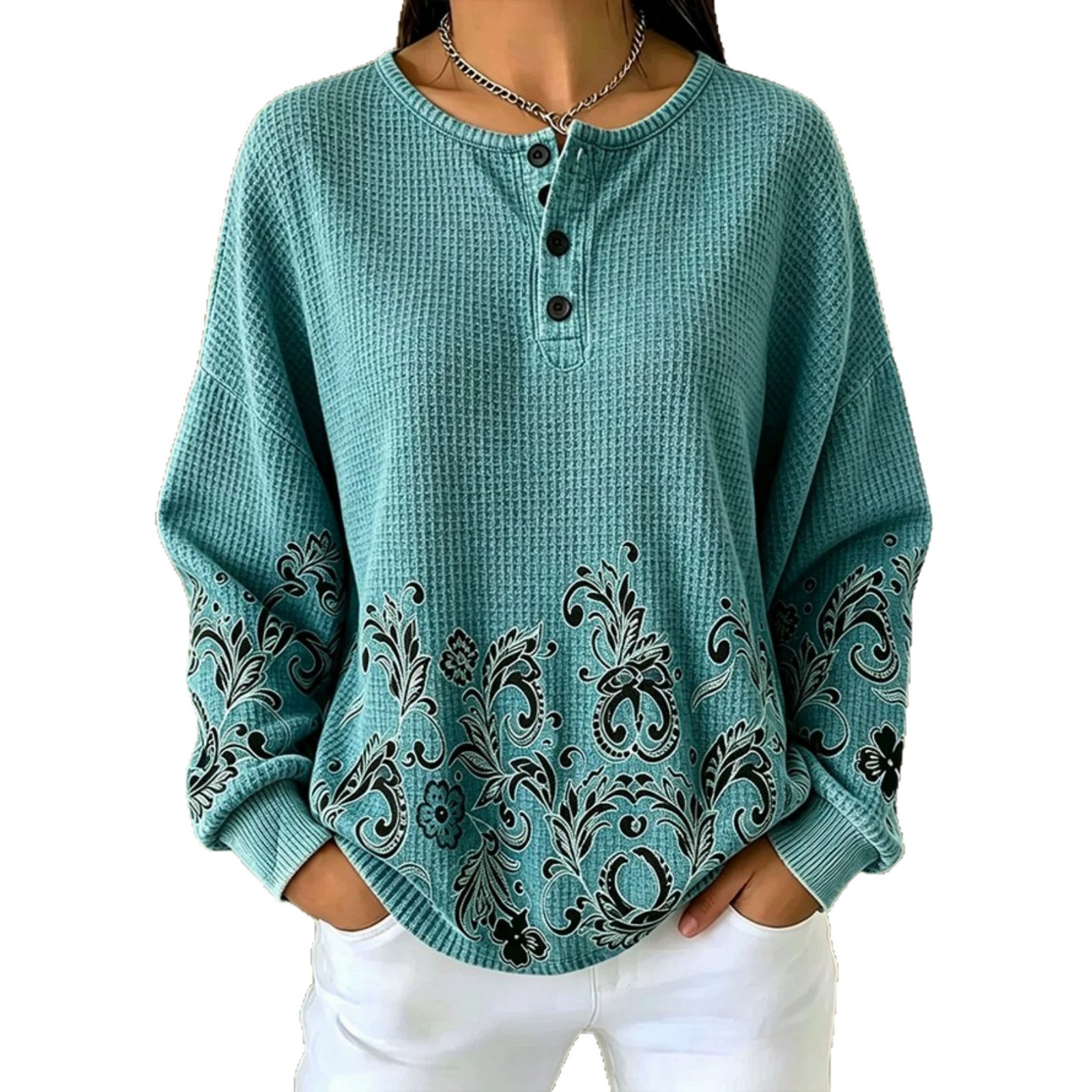 Women's Vintage Floral Print Button Sweatshirt