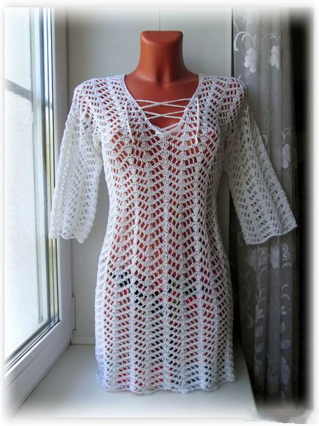 Hooded Open-Knit Cover-Up Dress with Tie Detail