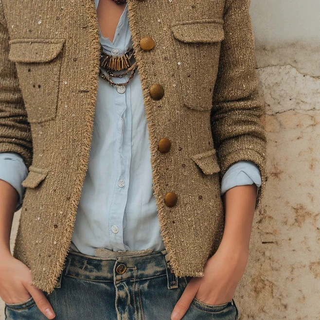 Retro Raw-Edge Tweed Jacket