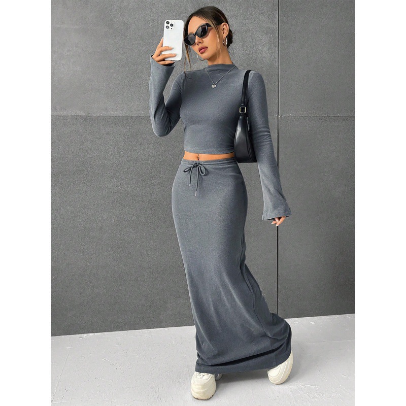 Solid Color Long Sleeve Top and Long Pants Two-Piece Set