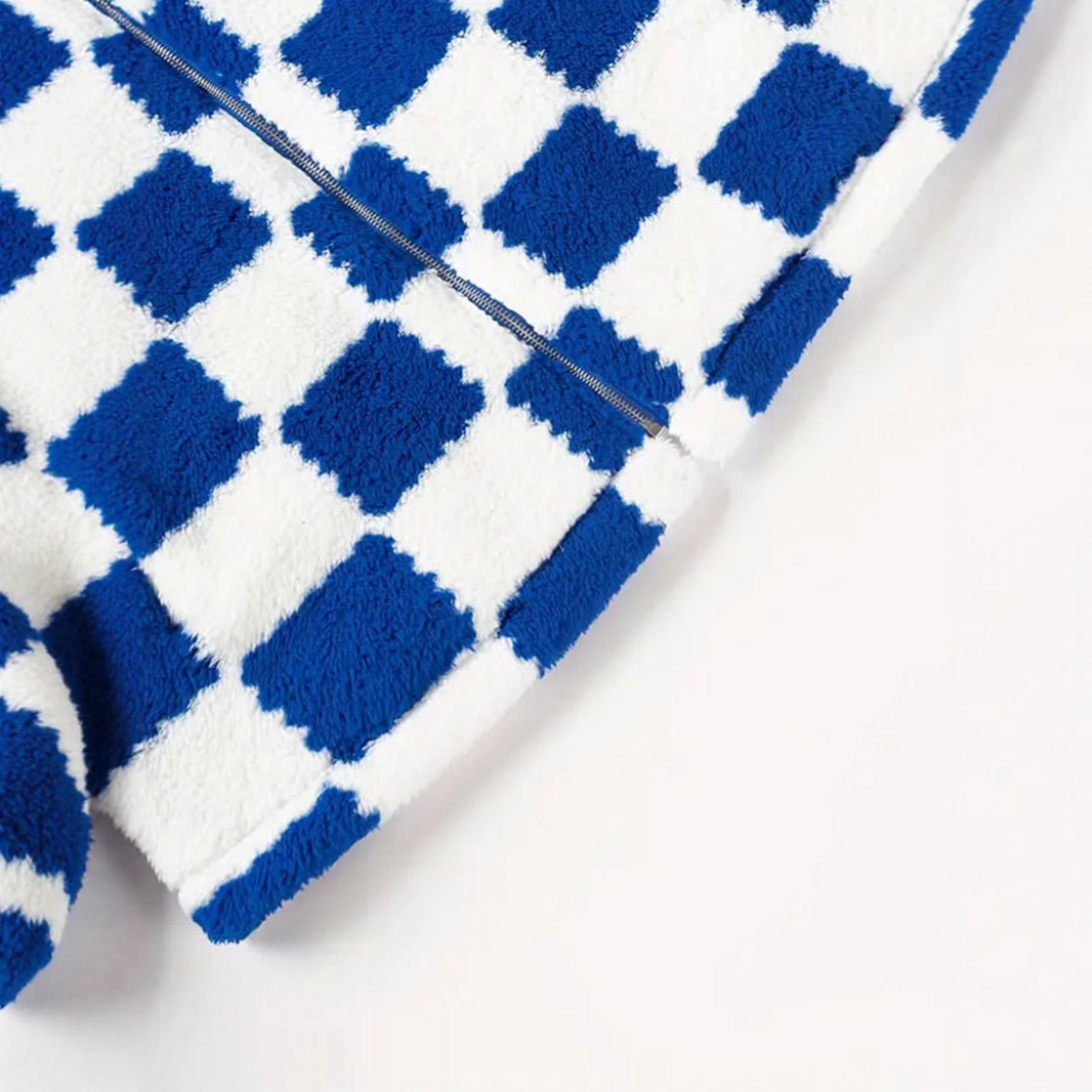 Double-Sided Fleece Plaid Zip Jacket Unisex Warm Casual