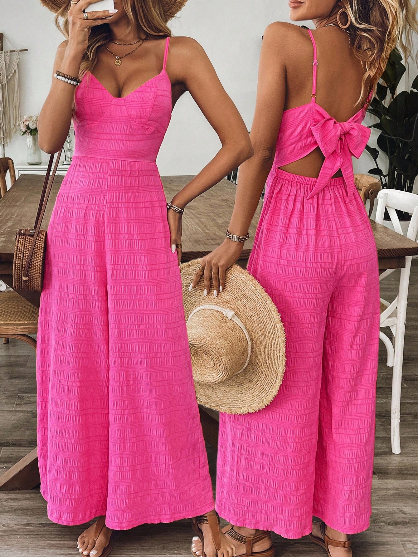 Women's Sleeveless Wide-Leg Jumpsuit with Spaghetti Straps