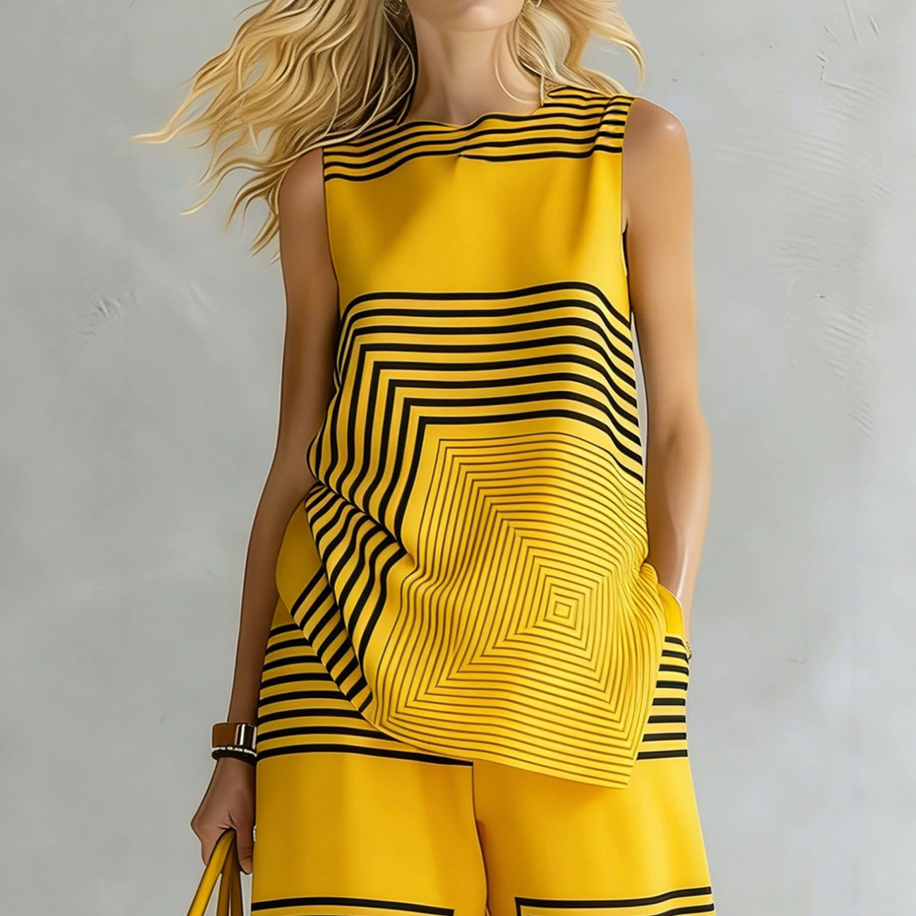 Striped Sleeveless Round Neck Top and Pants Set