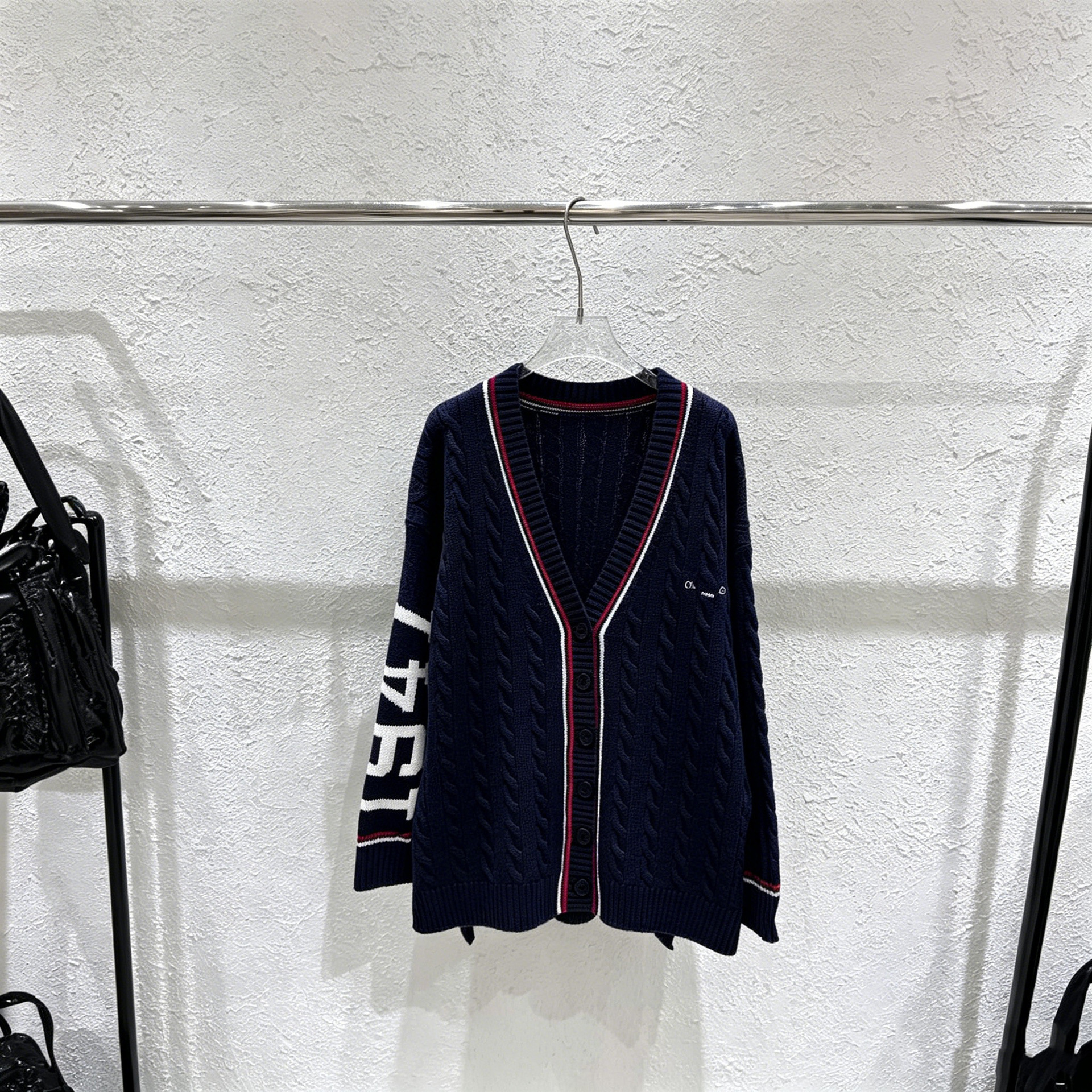 Color-Block V-Neck Knit Cardigan Sweater