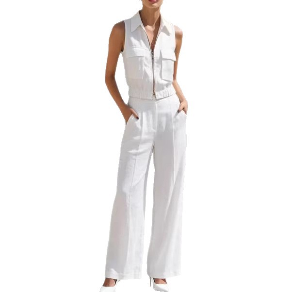 Women's Sleeveless Zip Cargo Top & Wide-Leg Pants Set
