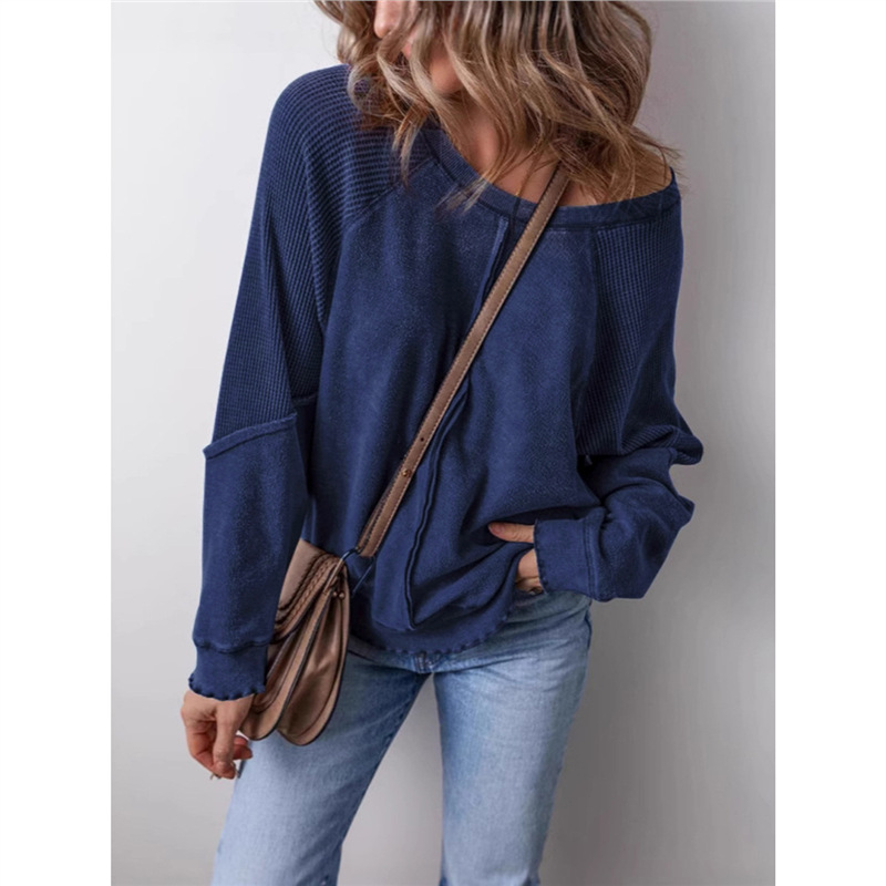 Women's Color-Block Crewneck Long-Sleeve Loose Pullover Sweatshirt