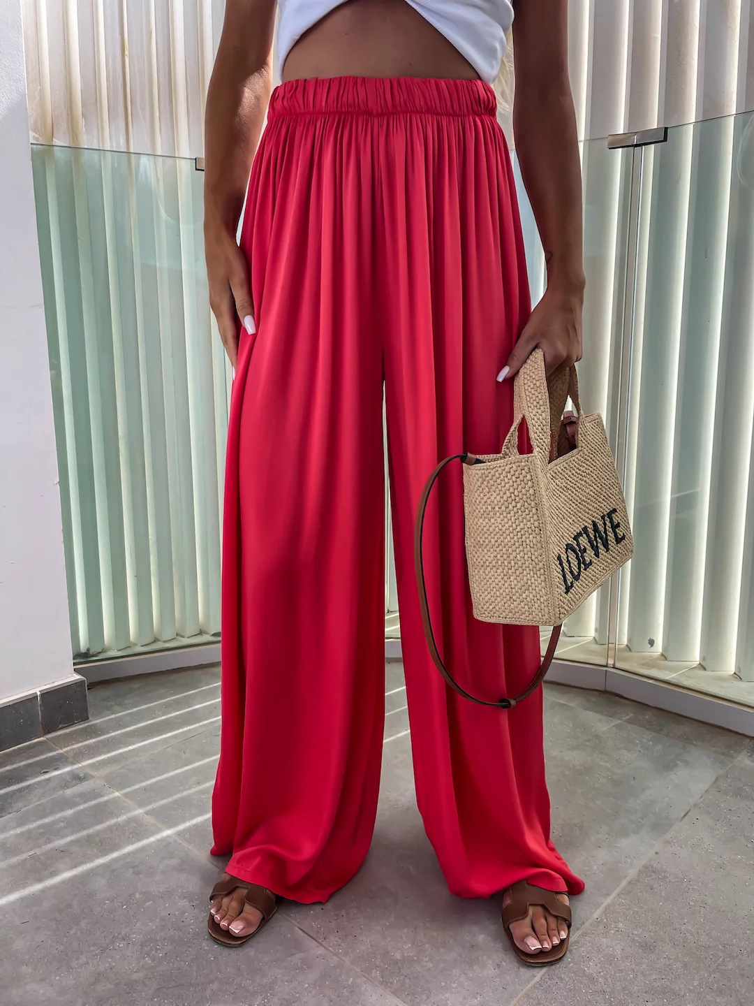 Women's High-Waist Wide-Leg Pants Solid Color Loose Flowy