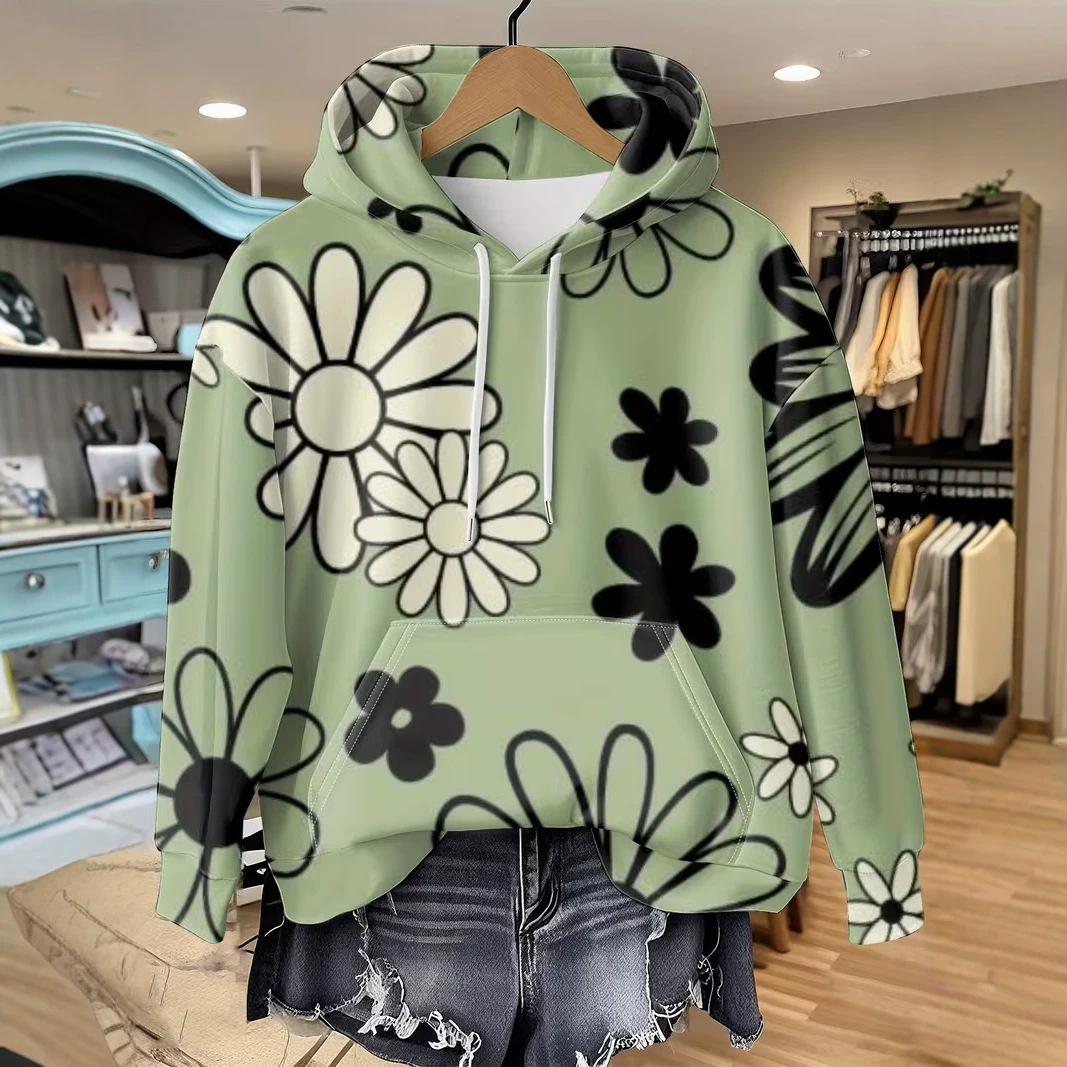Women's Daisy Floral Print Casual Hoodie