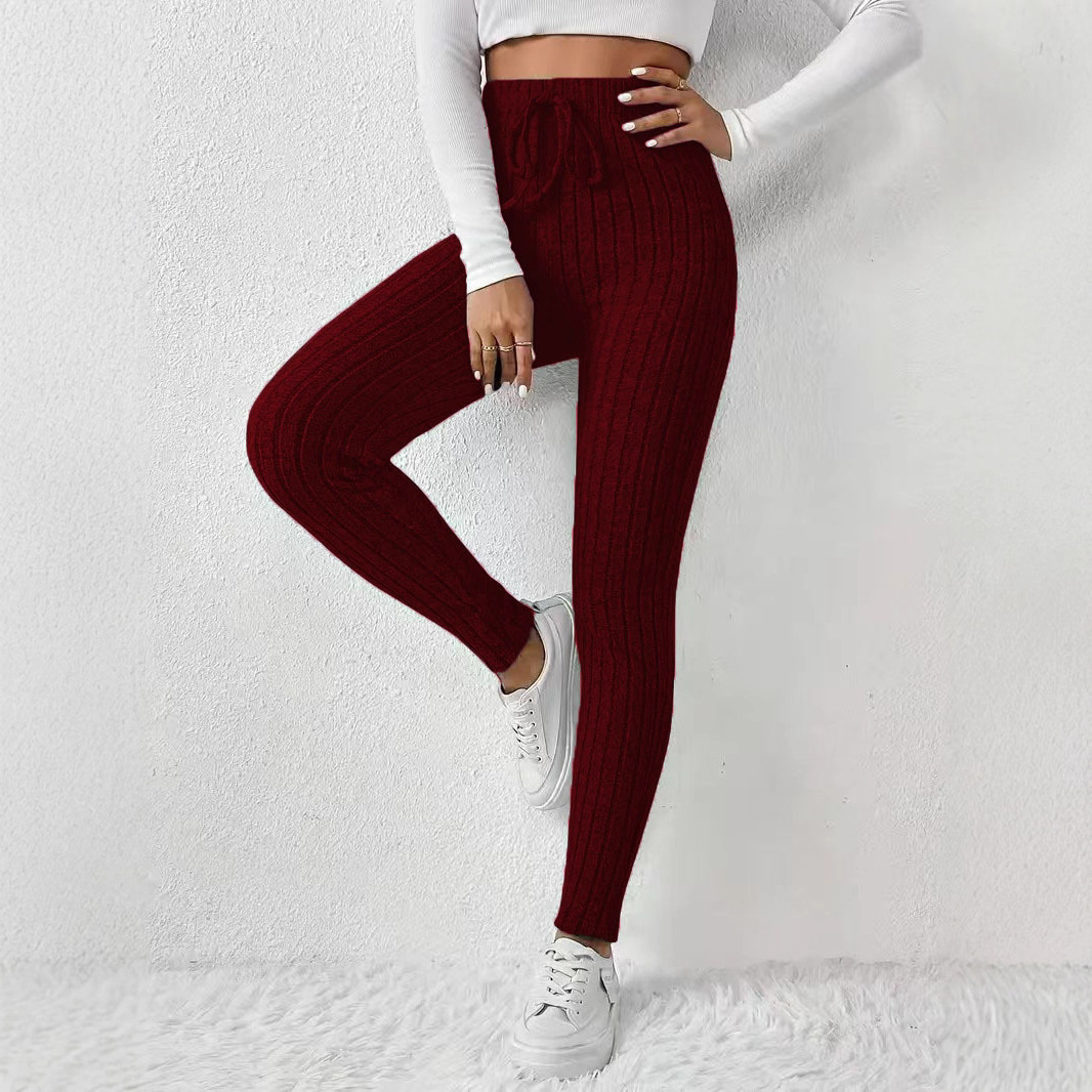 Women's Elegant Slim Straight Elastic Waist Pants Solid Color Casual Long Pants Machine Washable