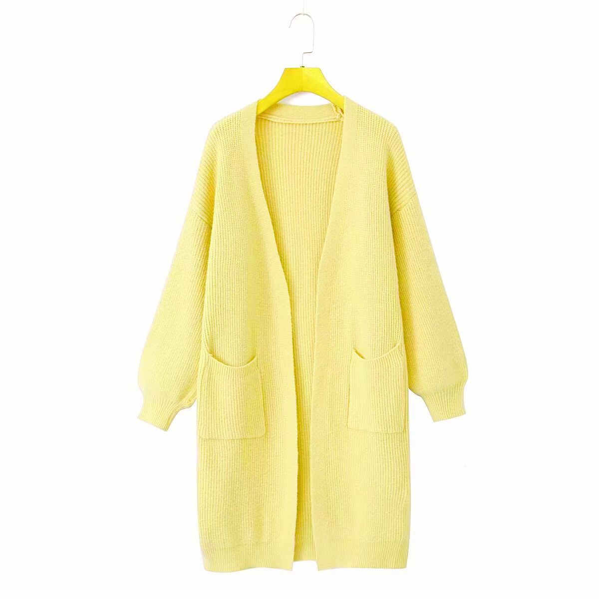 Women's Solid Color Pocket Open-Front Long Knit Cardigan Sweater Coat