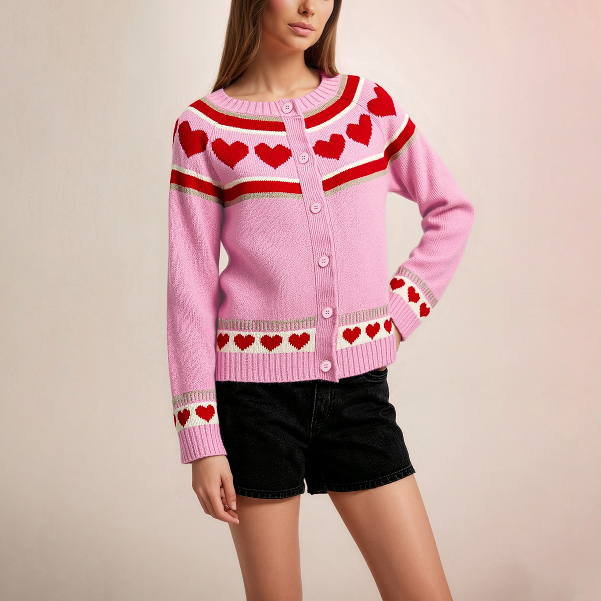 Women's Heart Button Cardigan Sweater