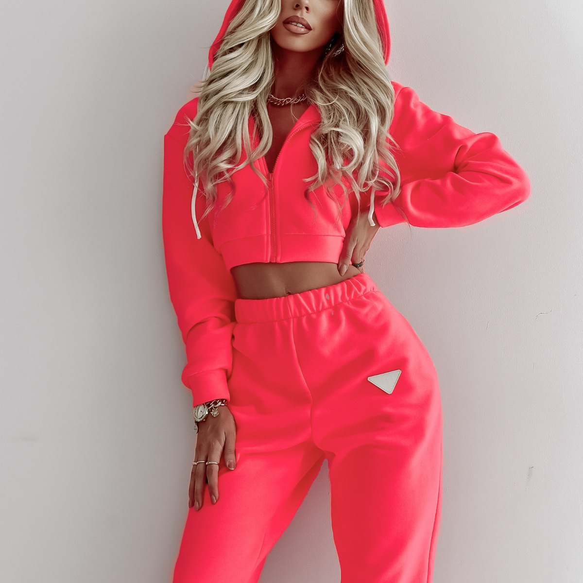 Women's Solid Hooded Long Sleeve Sweatshirt and Pants Set with Pockets