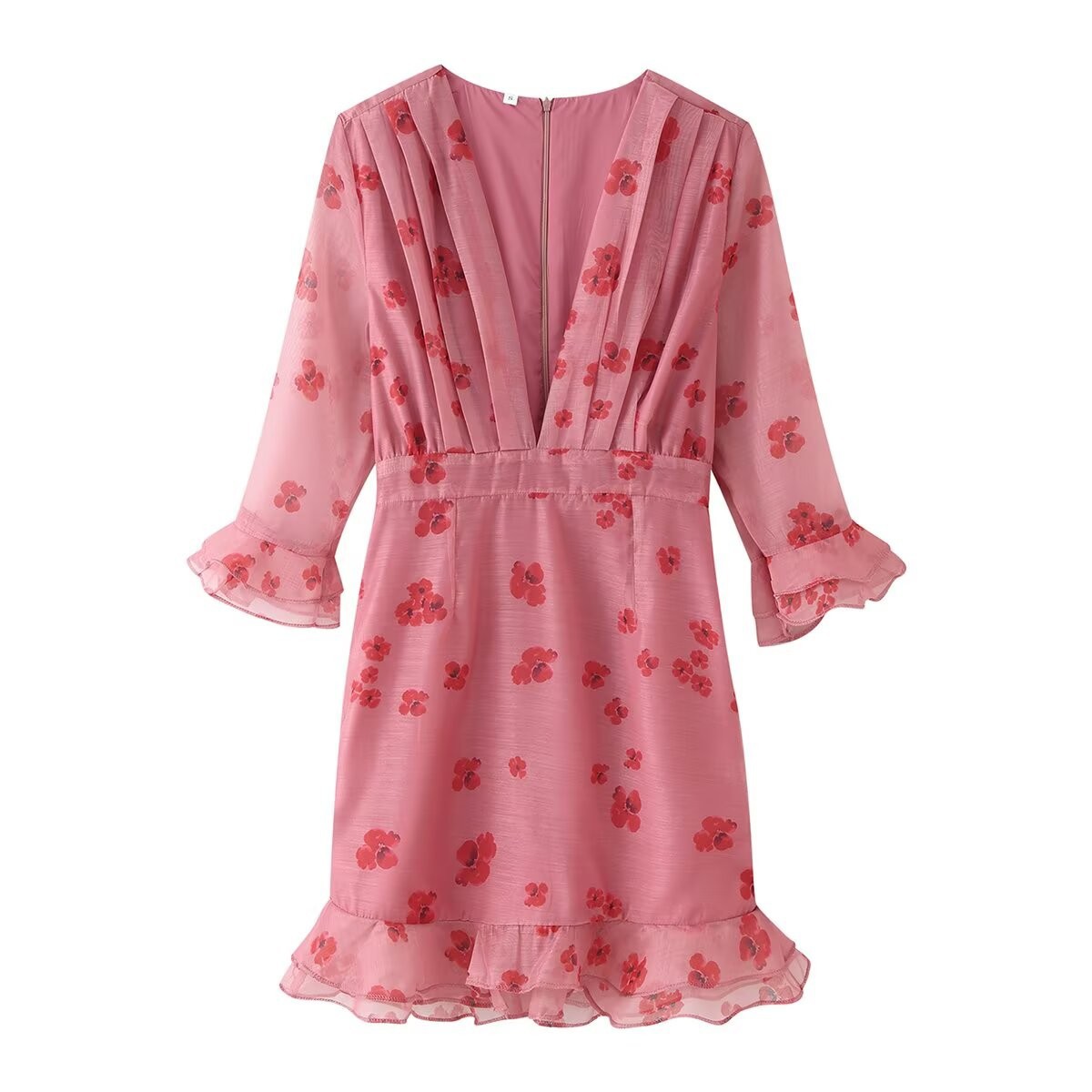 Elegant Floral Print Ruffle Chiffon Dress