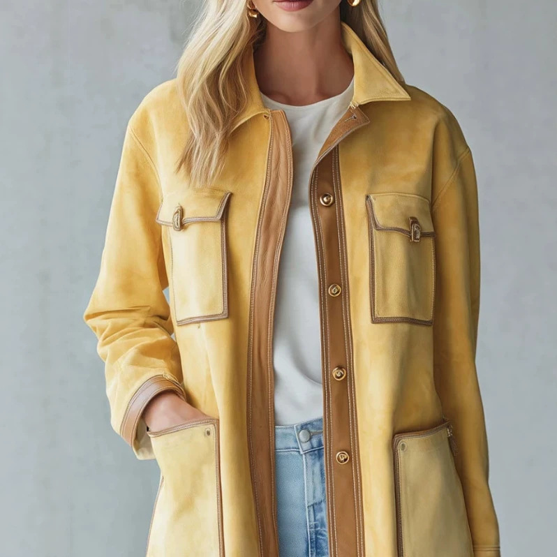 Women's Vintage Casual Mid-Length Yellow Jacket